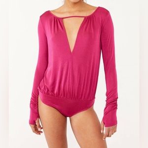 Free People Kaya Bodysuit Rose Hypnotic Pink Plunging Neckline